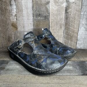 Womens Alegria ALG-336 Navy Blue Floral Slip On Classic Clogs Shoes Size EU 38